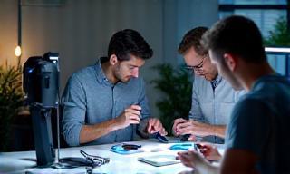 Team assessing new tech products